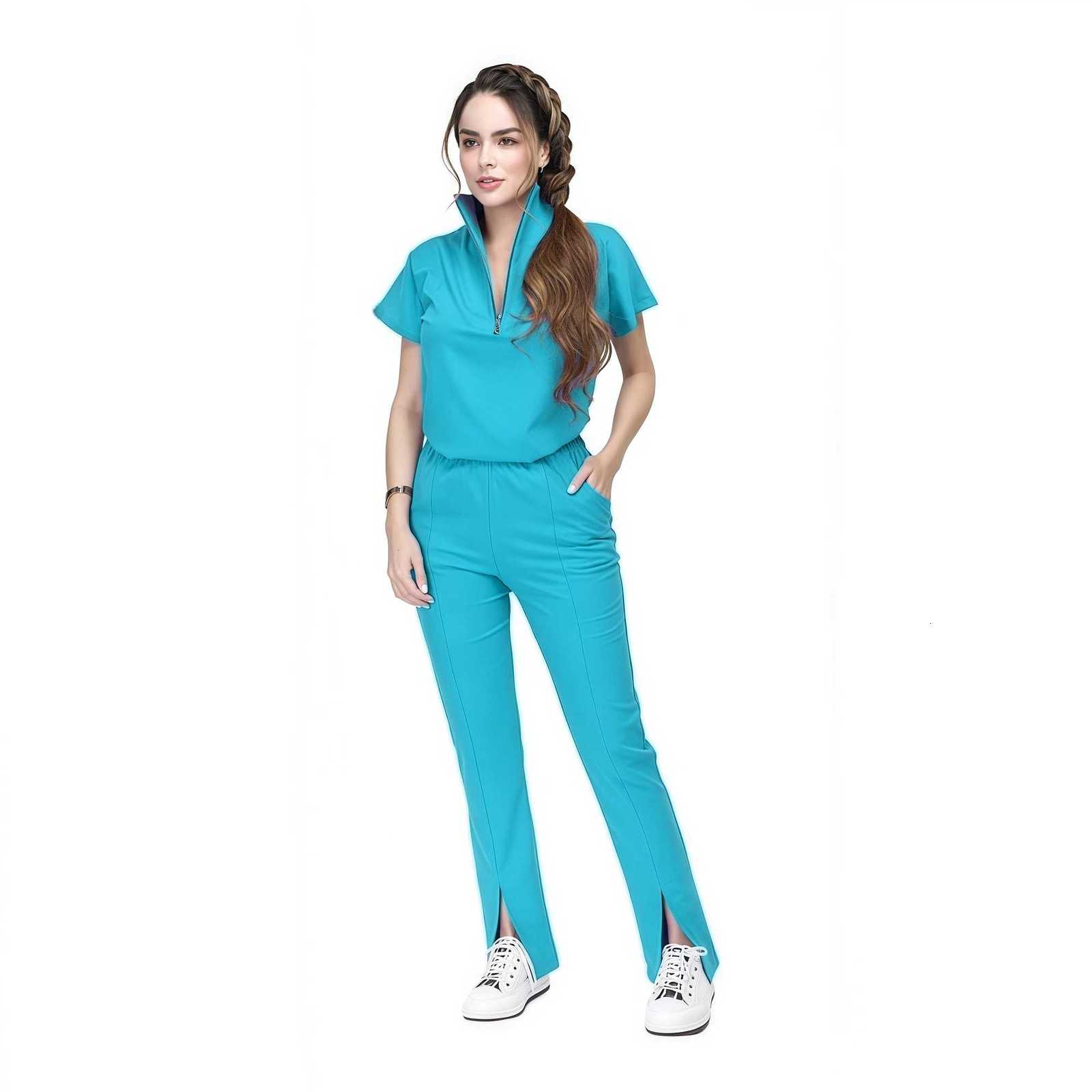 Multi Color Tunic Spa Work Suit Nurses Hospital Uniform Scrub Sets Women Zipper Set Short Sleeve Medical Uniforms Z250718