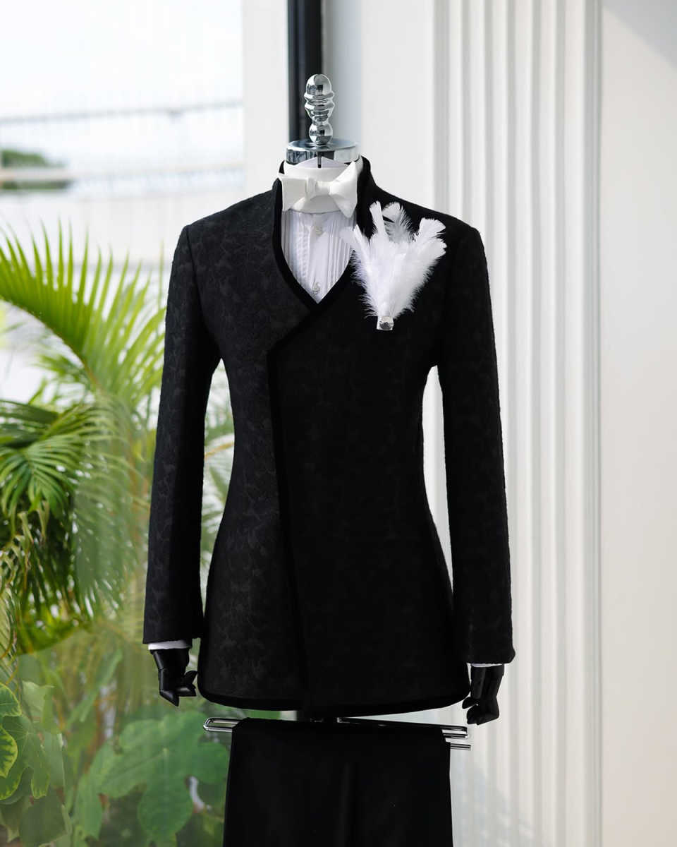 Hot Selling Jacquard Men's Suits Slim Fit 2 Pieces Jacket With Pants One Button Groom Clothing Customized