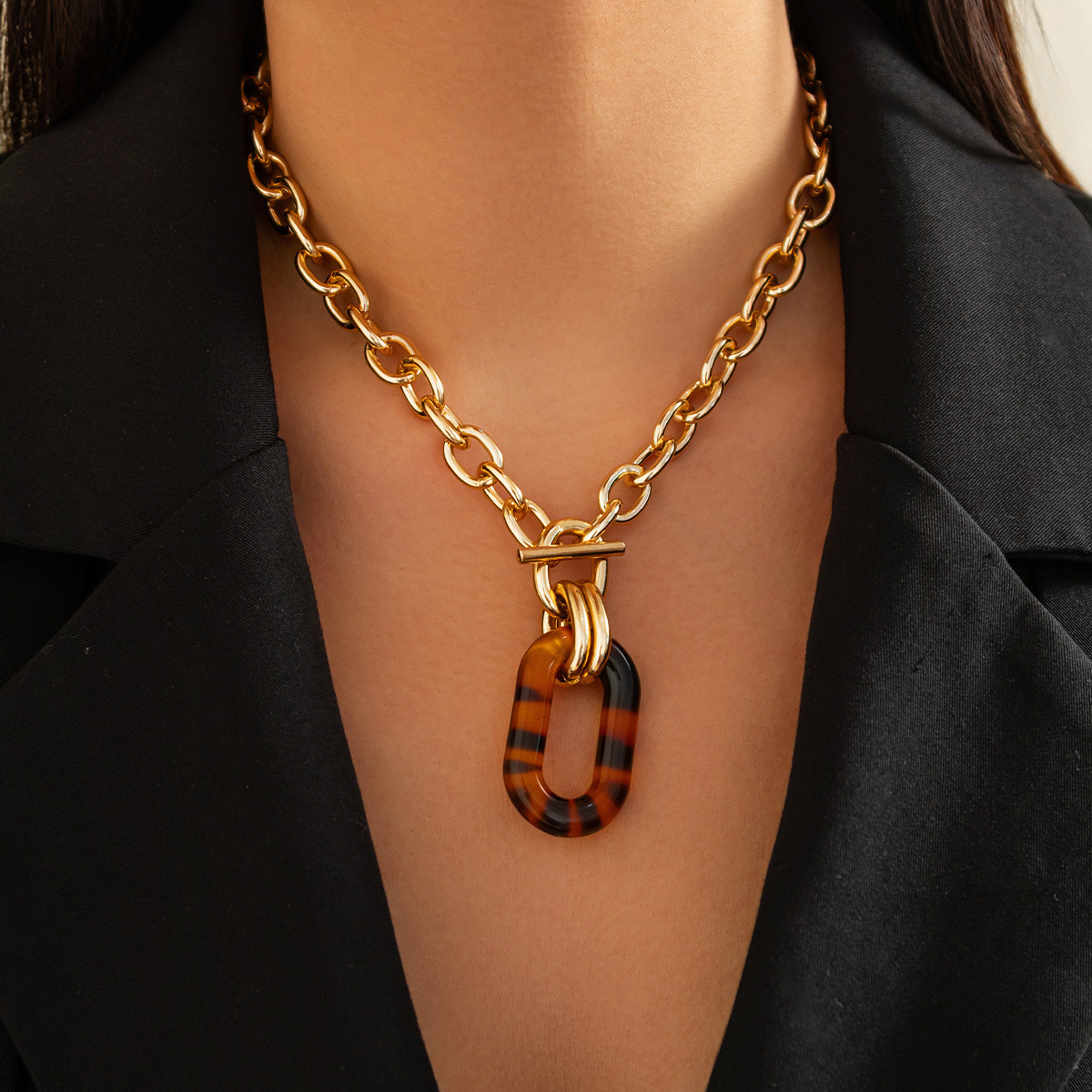 Accessories Fashion Geometric Leopard Print OT Buckle Sweet Cool Personality Metal Chain Necklace Set ddmythur