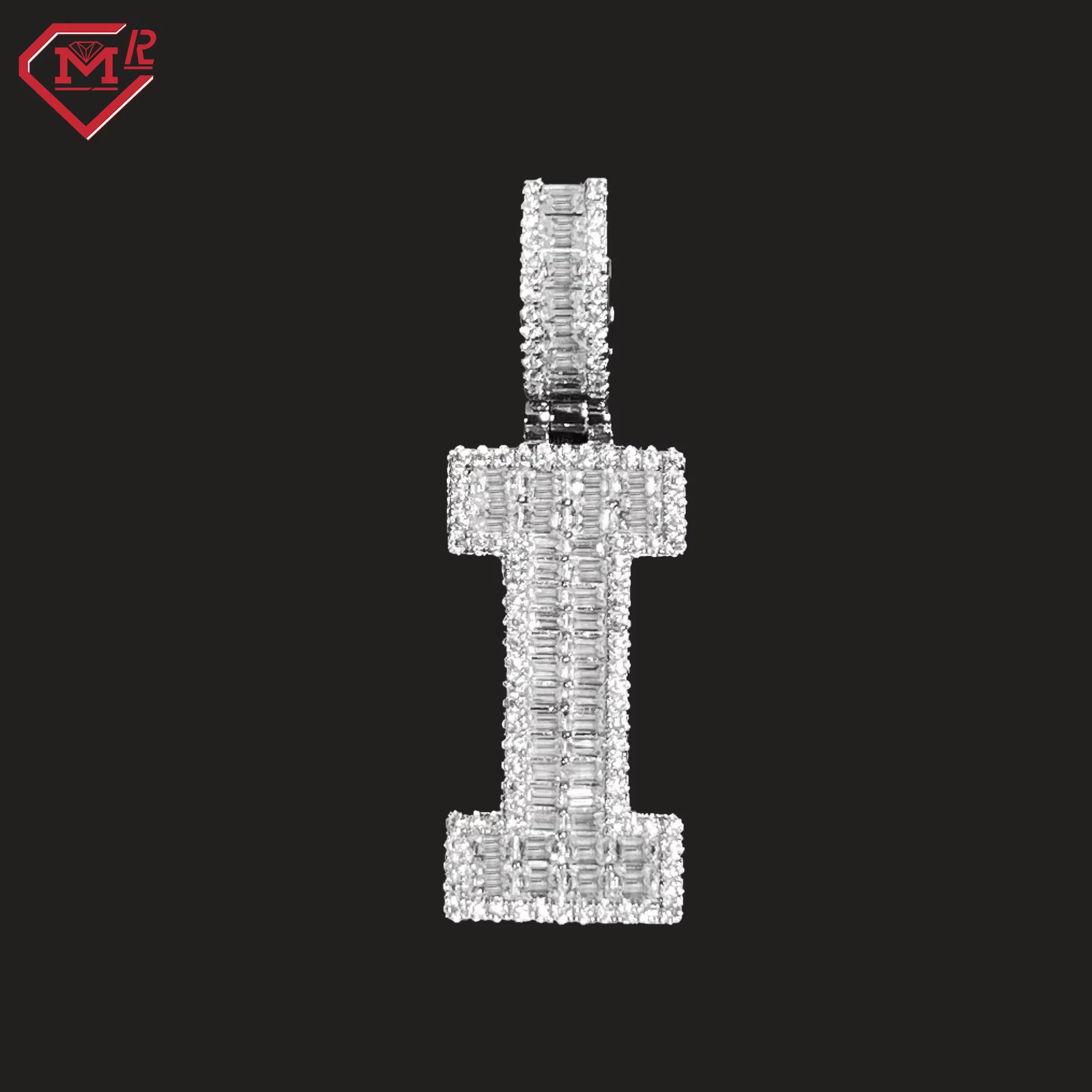 Hiphop Moissanite Letter Pendant Initial Necklace 925 Silver Jewelry VVS Diamond Custom Moissanite Pendant