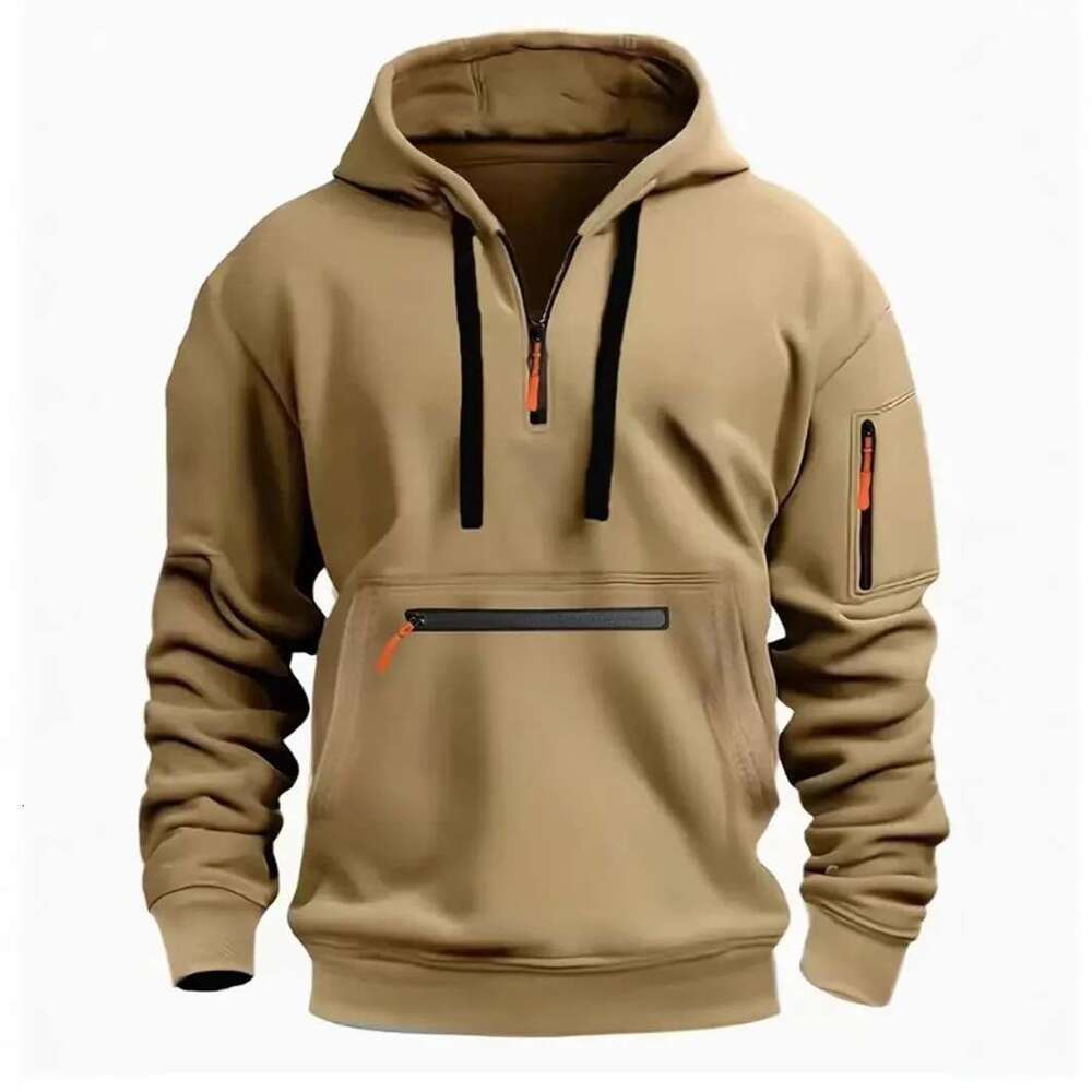 New Men's Sweatshirt Spring Autumn Casual Sports Multi-Zipper Arm Pocket Pullover Hoodie B5