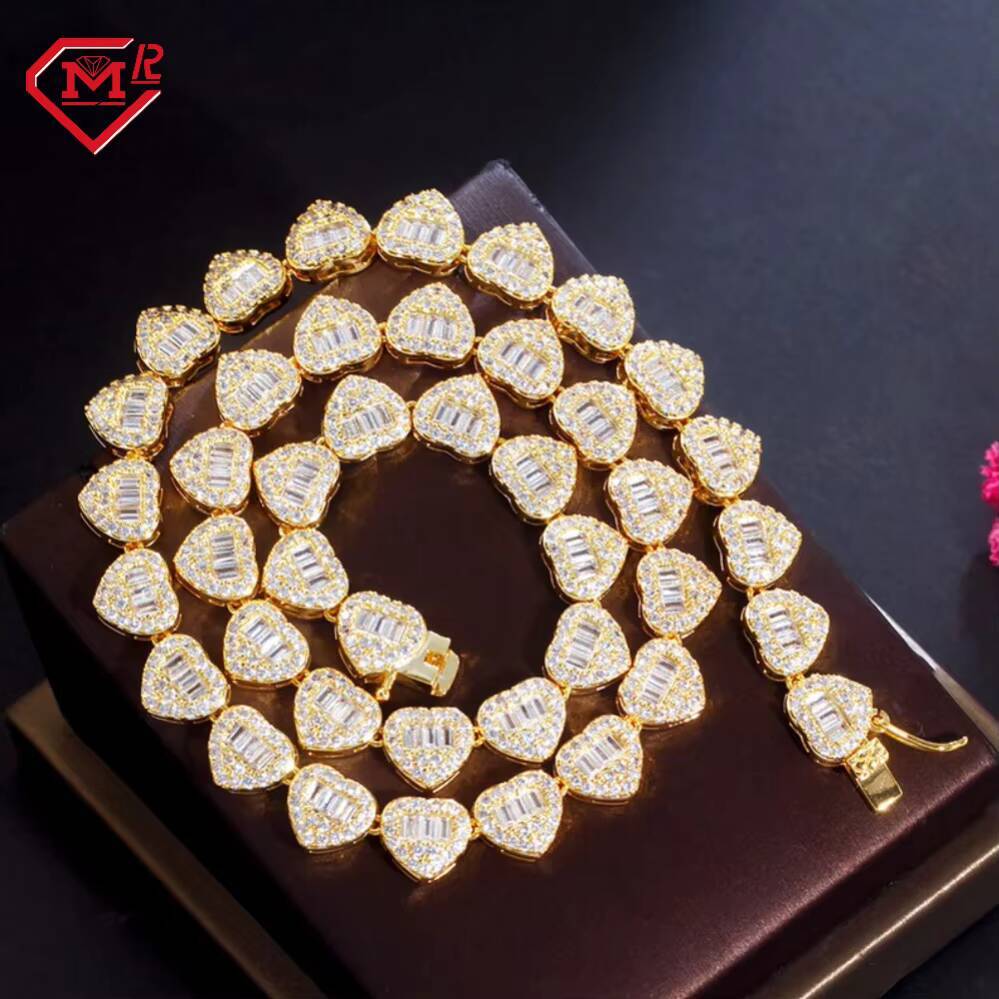 Hiphop Moissanite Tennis Necklace Diamond White/Yellow Gold Plated S925 Sterling Silver Moissanite Tennis Necklace