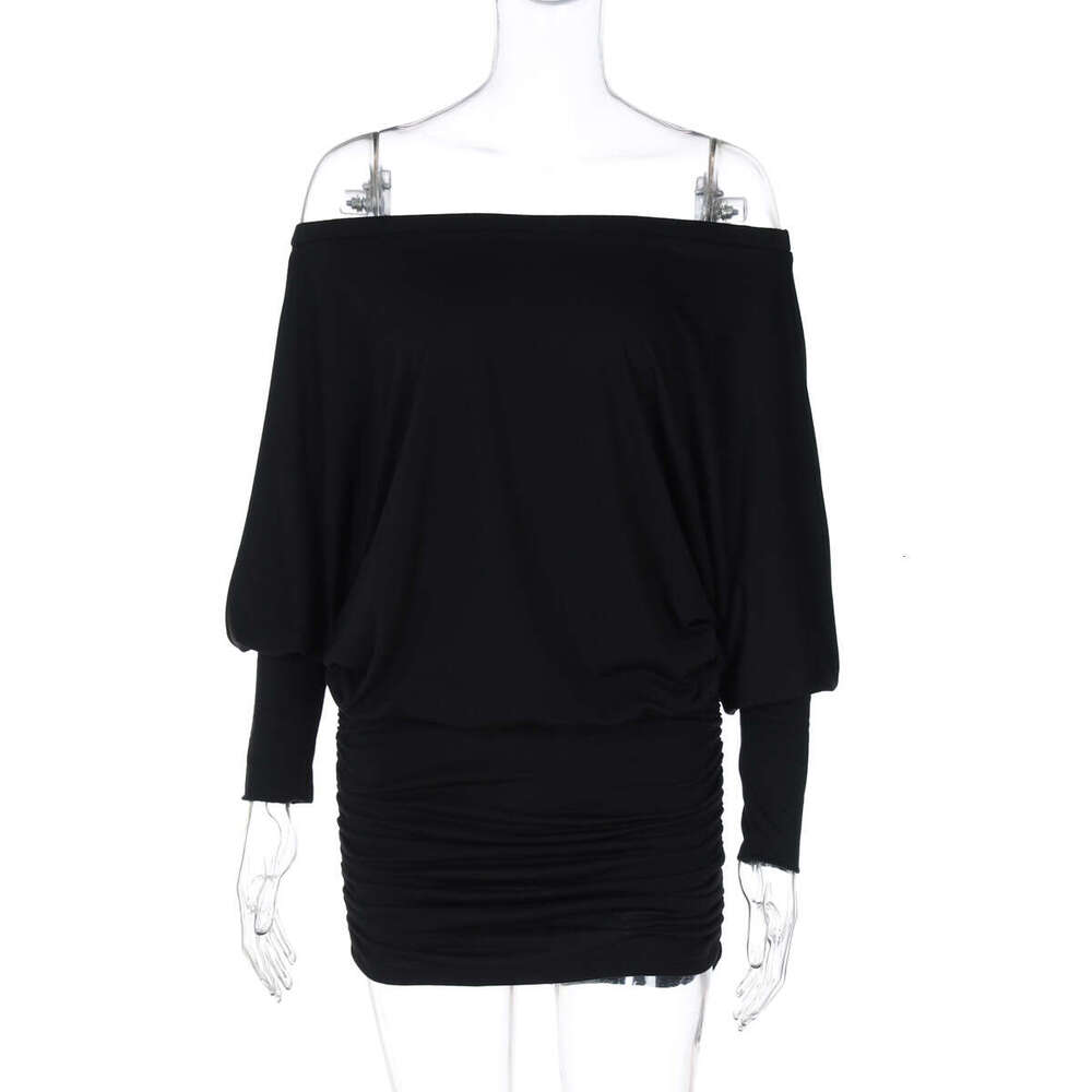 Spring New Sexy Pure Desire Style Off-Shoulder Ruched Bodycon Dress B5