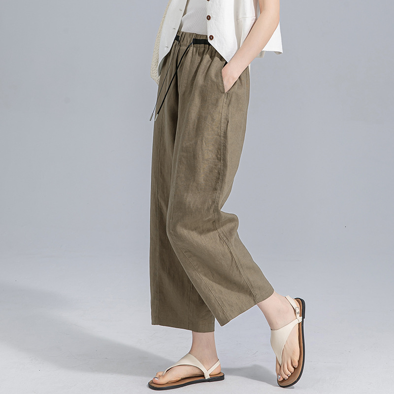 Xinge White Slimming Hip-Covering Linen Office Women's 2025 Summer Thin Elastic Waist Nine-Point Pants Comfortable