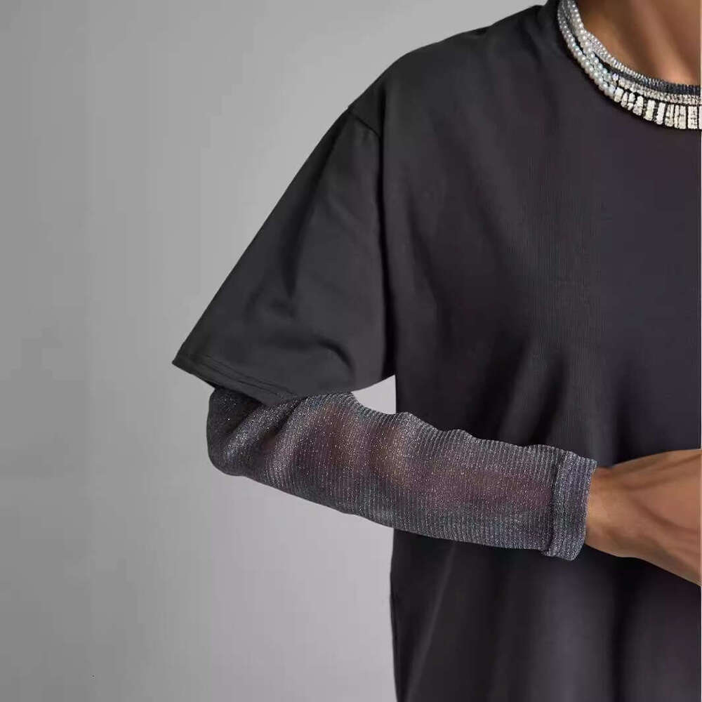 Summer New Style Shiny Mesh Patchwork Long Sleeve T-Shirt For Women Loose Sun Protection Top B5