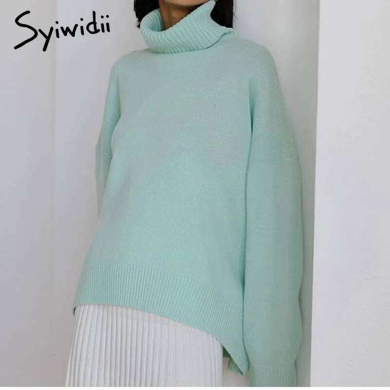 Syiwidii Fashion Sweater Women Turtleneck Long Sleeve Knitted Jumpers Autumn Winter Elegant Female High Street Pullovers MDNG