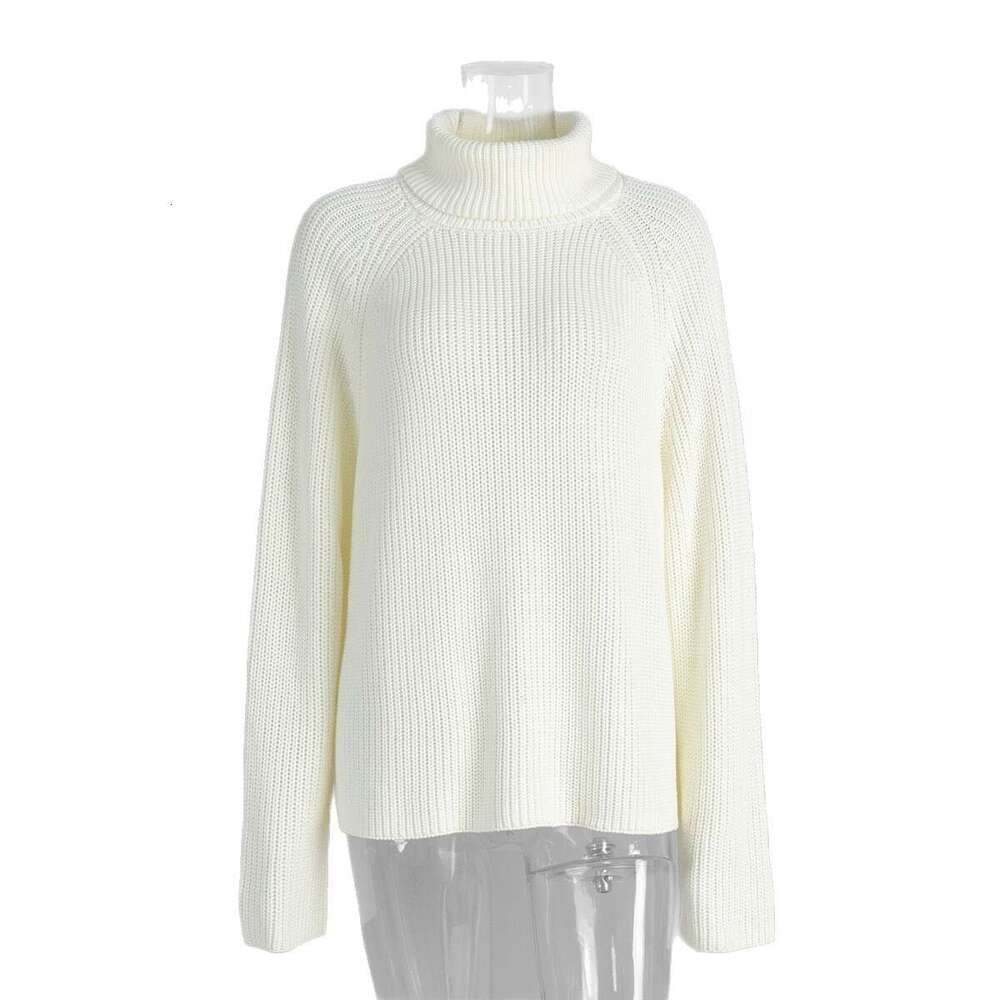 Turtleneck Warm Women Autumn Winter New White Pullover Sweater Loose Knitwear B5