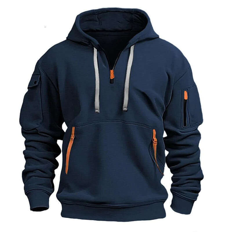 Spring And Autumn Sweatshirt Drawstring Hoodie Zipper Multi-Pocket Pullover Jacket Men's Trendy B5