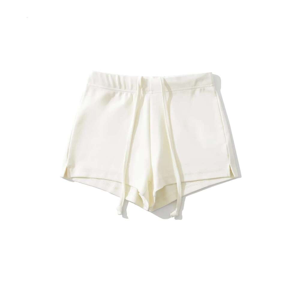 American Style Casual Sexy Low Waist Drawstring High Elastic Knitted Double-Sided Sports Hot Pants Split Wide Leg Shorts B5