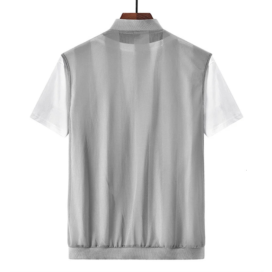 Summer Mens Mesh Fishing Vest Multi-pocket Outdoor Work Sleeveless Jacket Men Quick-drying Stripe Clothes Zipper Hiking Vest 250717