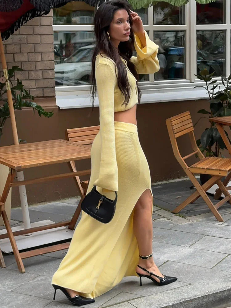 Tossy Summer Casual Holiday Outfits Female Hollow Out Lace-Up Knit 2 Piece-Set Beach Clothes Women Knitwear Long Skirt Sets 2025 250715