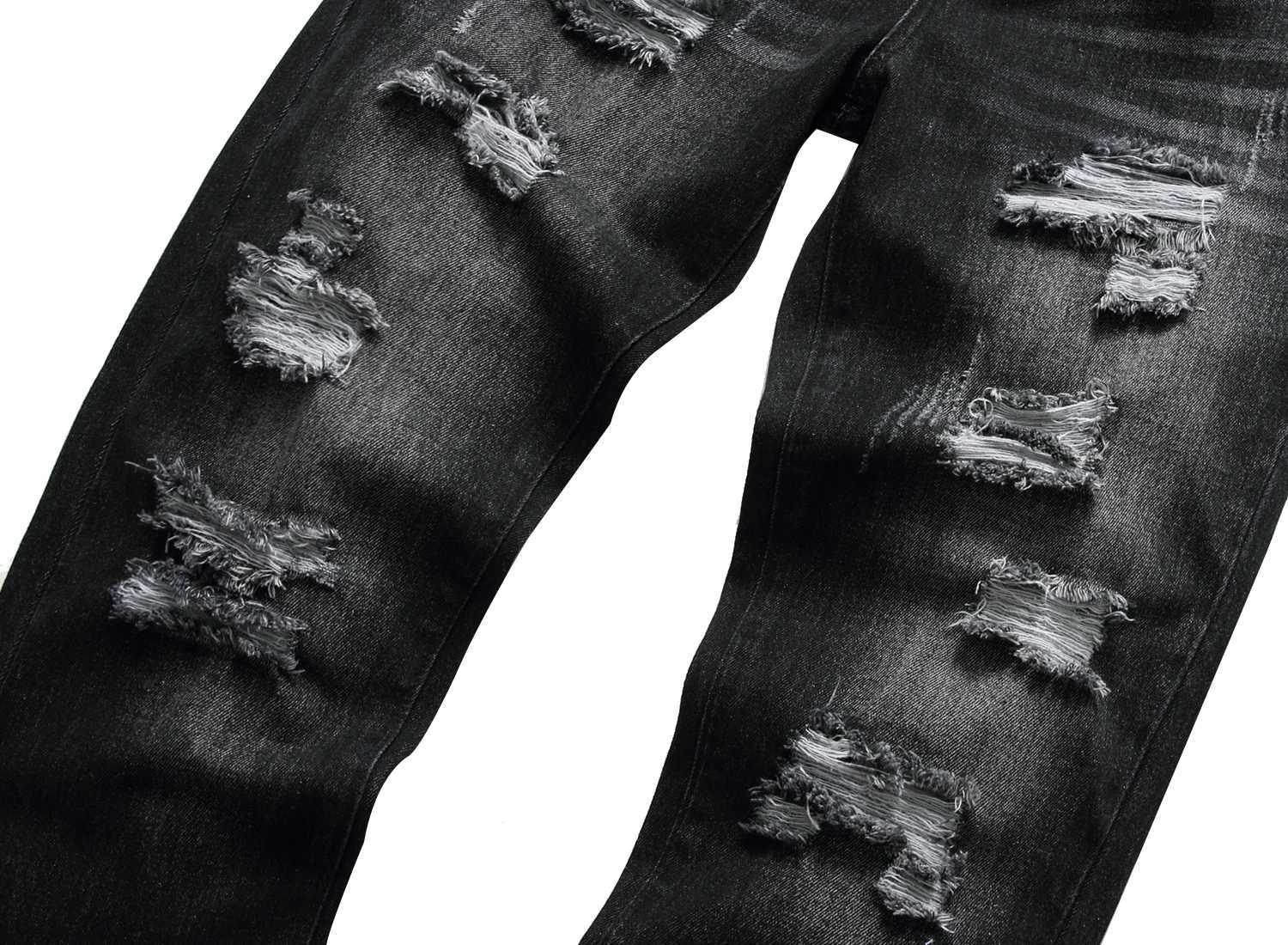 Mens Black Casual Ripped Jeans Mens Slim Fashion Casual Denim Trousers X2507181