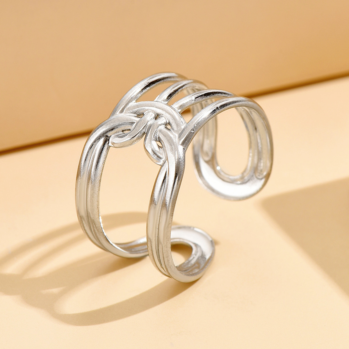 Designer Ring for Women Stainless Steel Line Knotting Design Open Ring Vacuum Gold Plated Non Fading Jewelry