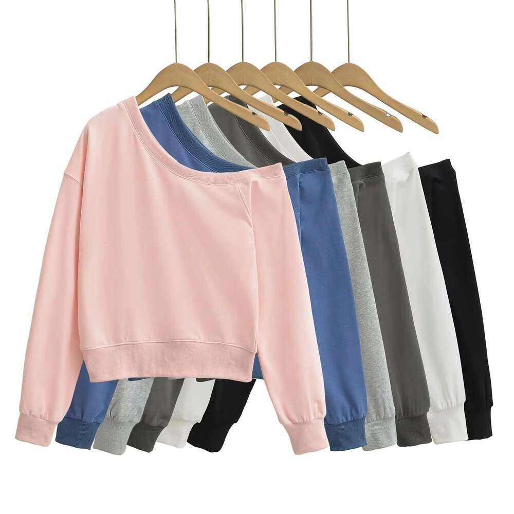 Star Style Asymmetric Off-Shoulder Sweatshirt Autumn Slim Fit Pullover Hot Girl Personality Asymmetrical Long Sleeve Top For Women B5