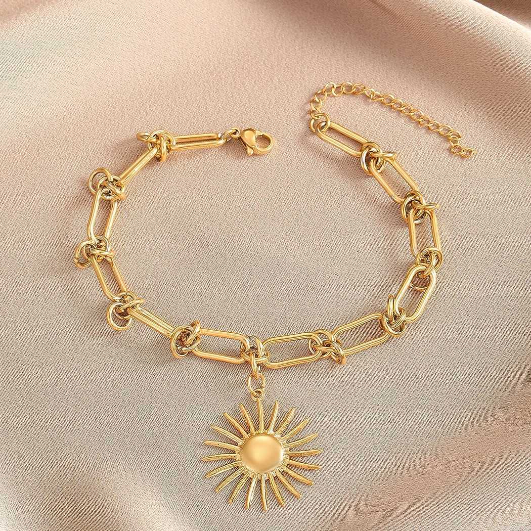 2025 100% Sun Pendant Bracelet Stainless Steel Minimalist Paperclip Chain Bracelets for Women Jewelry Birthday Gift X2507181