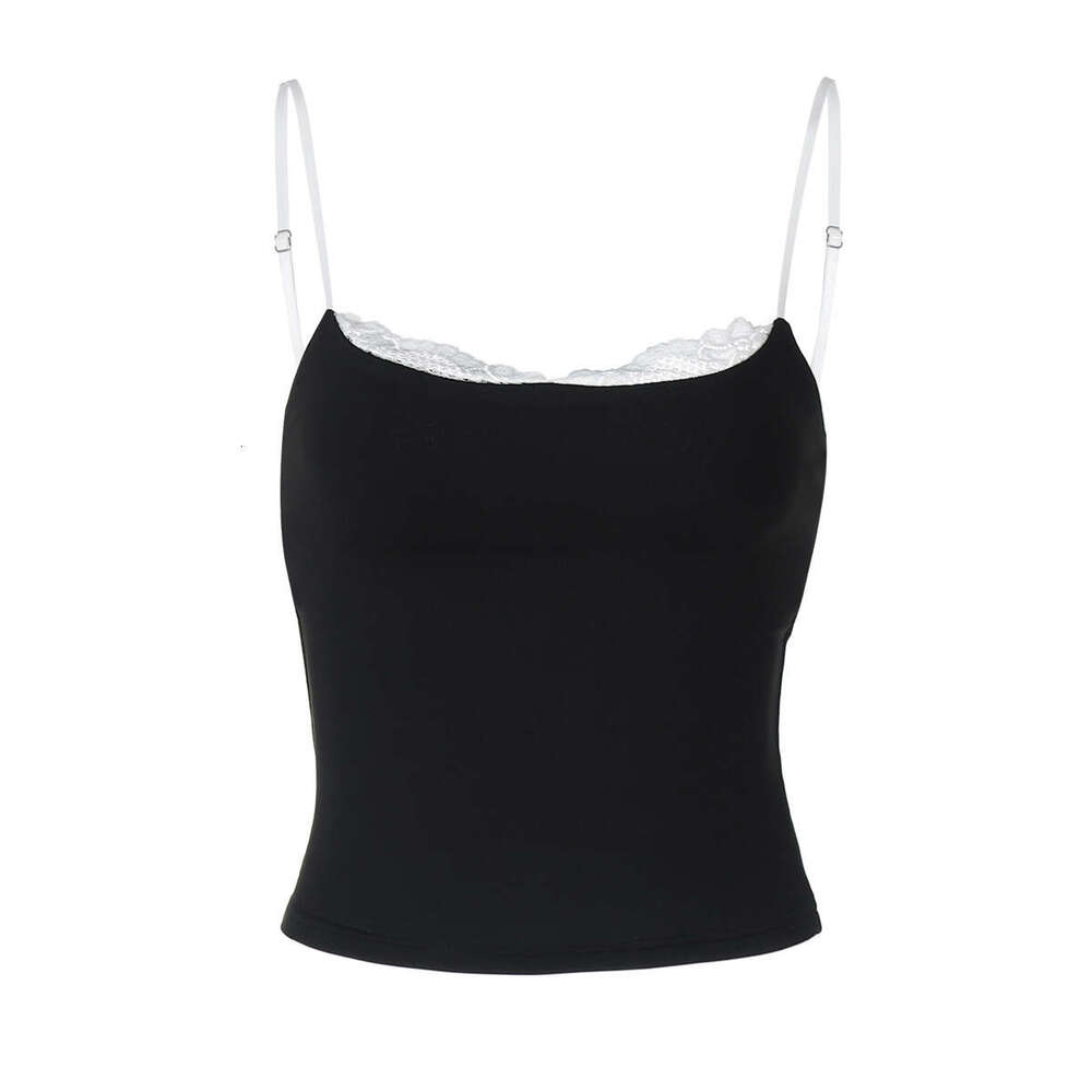 Spring New Arrival Spicy Girl Style Personality Patchwork Color Block Low-Cut Off-Shoulder Fake Two-Piece Camisole Tank Top B5