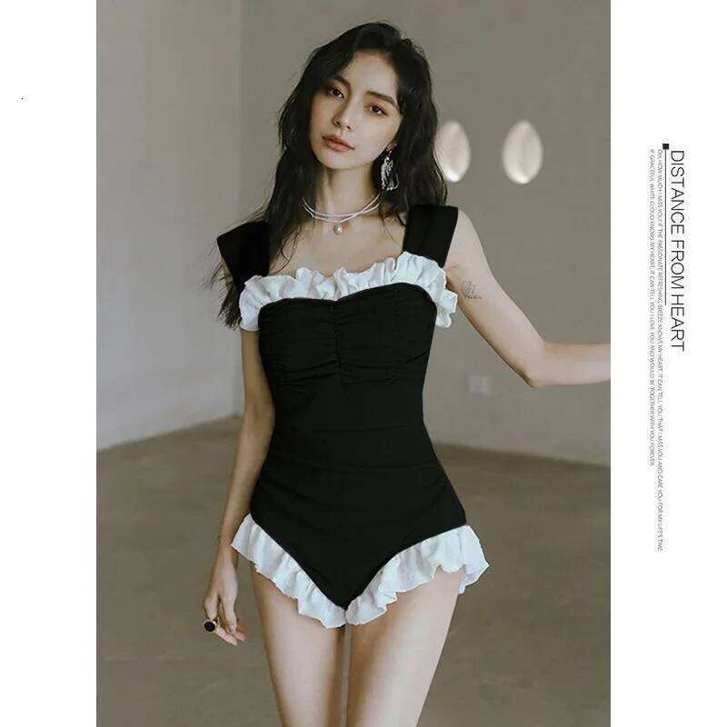 2025 New Fashionable Slim Solid Color Summer Pit Cloth Swimsuit