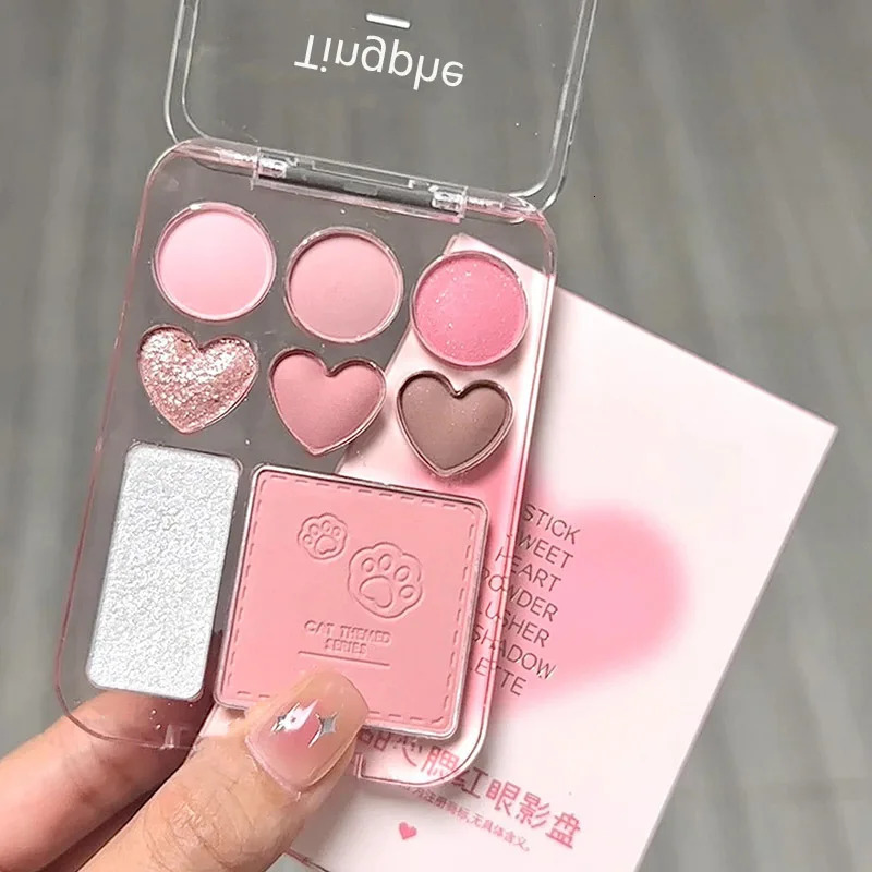 8-Color Pink Orange Eyeshadow Palette Facial Blusher Highlighter Brightening Lasting Heart-shaped Eye Shadow Makeup Cosmetics 250712