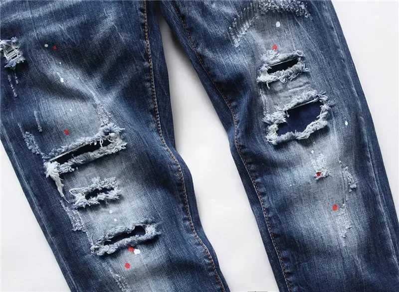 Mens Ripped Jeans Quality Male Classic Luxury Brand Blue Denim Pants Men Street Fashion Slim Fit Stretch Skinny Jeans Size 44-54 X250718