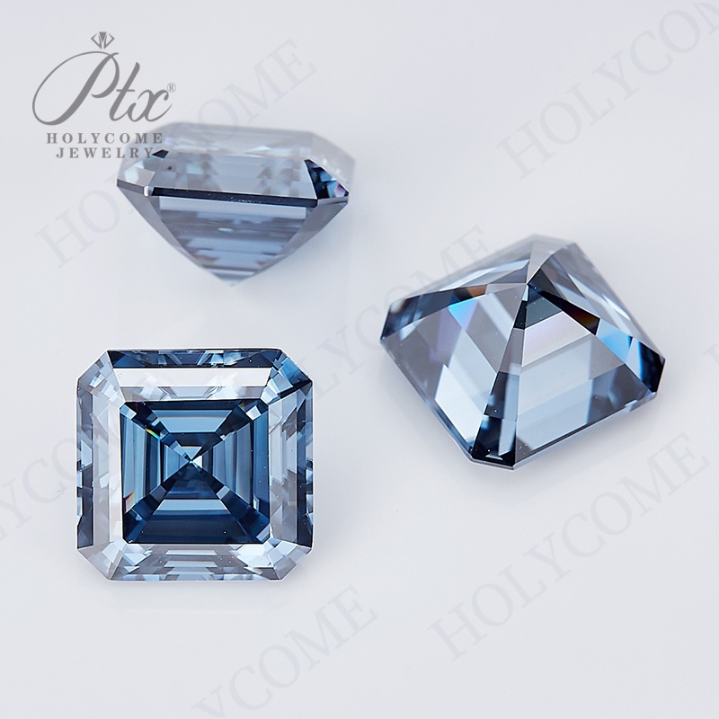 Moissanite Stone Primary Color Vivid Blue Asscher Cut VVS1 Various Shapes 0.5-10CT GRA Certified Loose Moissanite Diamond 100% Pass Diamond Tester