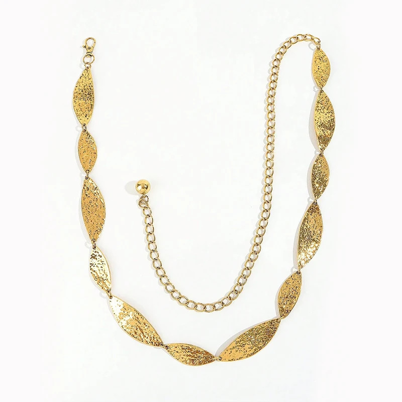 Fashion Golden Female Waist Chain Belt Western cowgirl leaf punk Metal Belts For Women Silver Waistband for summer beach 250715