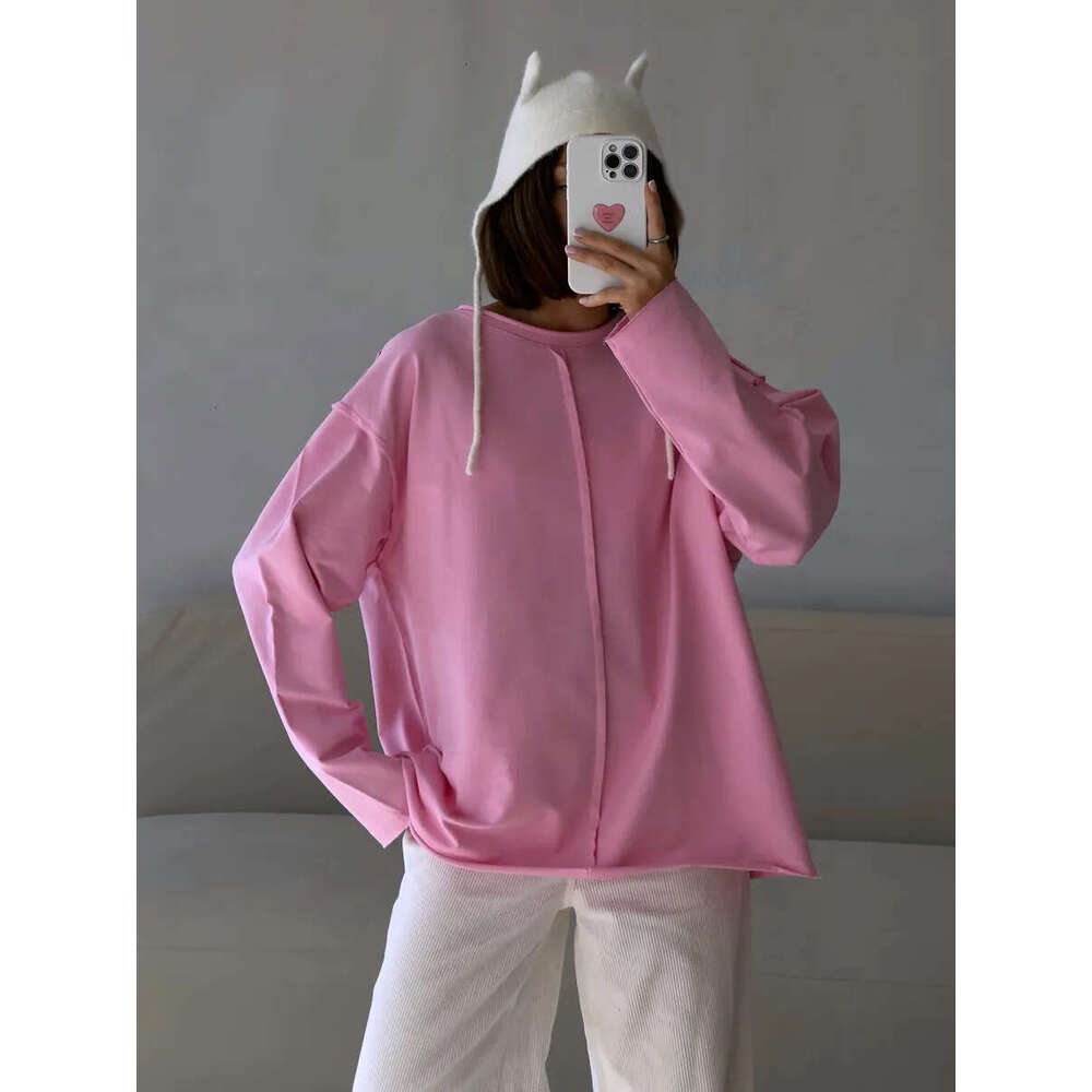 Spring Summer New Frayed Pure Cotton Long Sleeve T-Shirt For Loose Soft Knitted Terry Cloth Top Women Ins B5