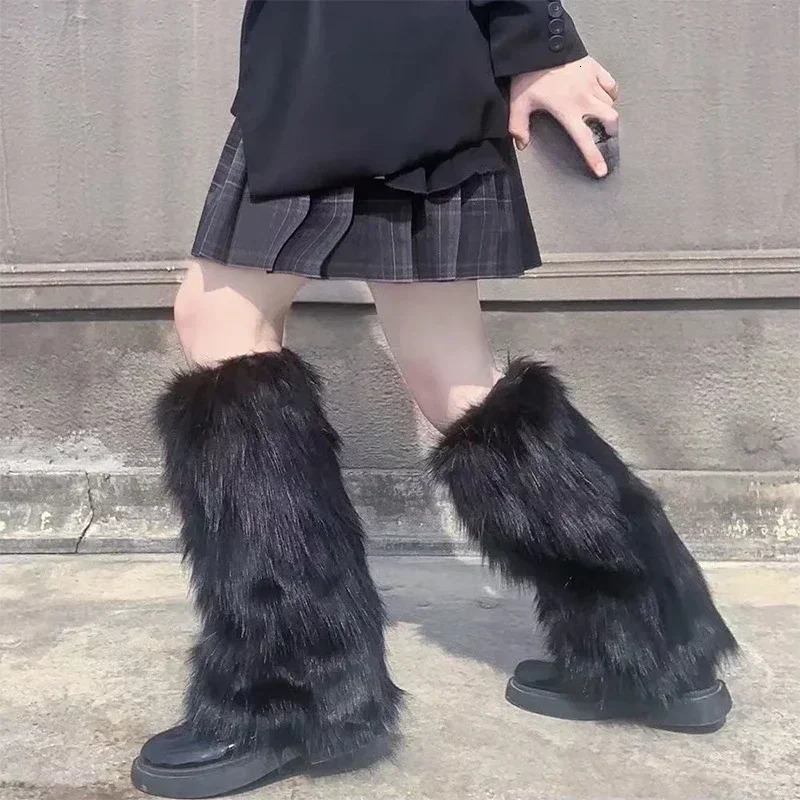 Furry Leg Warmers Y2K Goth White Faux Fur Leg Warmers Boot Covers Lady Cute Jk Knee-length Hipster Warm Sock Fashion Socks 250717