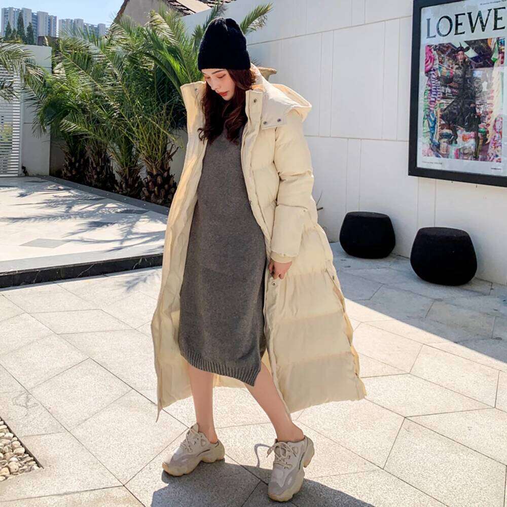 Women X-Long Hoodie Down Coat Cotton Padded Ankle Length Lengthened Thicken Warm Hooded Overcoat Snowwear Oversize Dropshipping MDNG