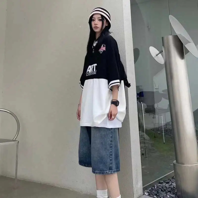 High Street Retro Blue Jeans Short Summer Baggy Wide Leg Denim Half Pants Fashion Streetwear Y2k Clothing Oversize 250714