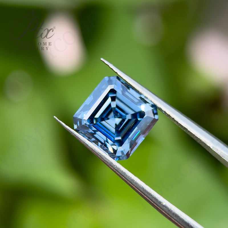 Moissanite Stone Primary Color Vivid Blue Asscher Cut VVS1 Various Shapes 0.5-10CT GRA Certified Loose Moissanite Diamond 100% Pass Diamond Tester