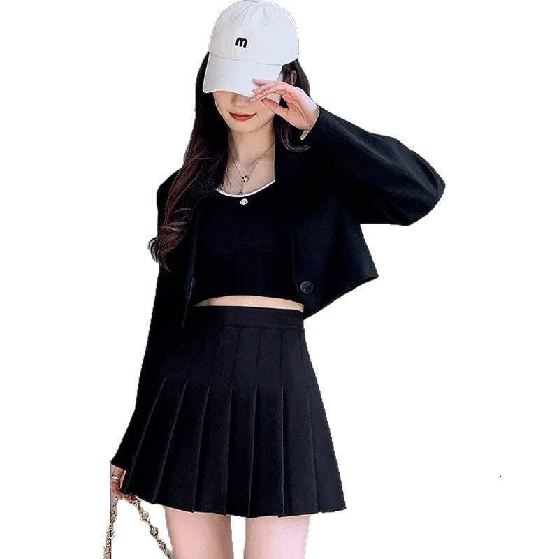 Spring Summer Pleated JK Half College Style Women High Waist Elastic Short Plus Size Slimming Hip Covering A-line Skirt