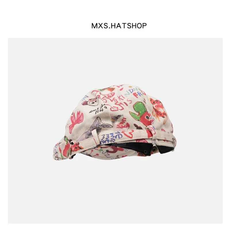 Korean Version of Cute Graffiti Newsboy Berets for Woman Spring and Summer Travel Versatile Niche Retro Funny Painter Hats Man L250718