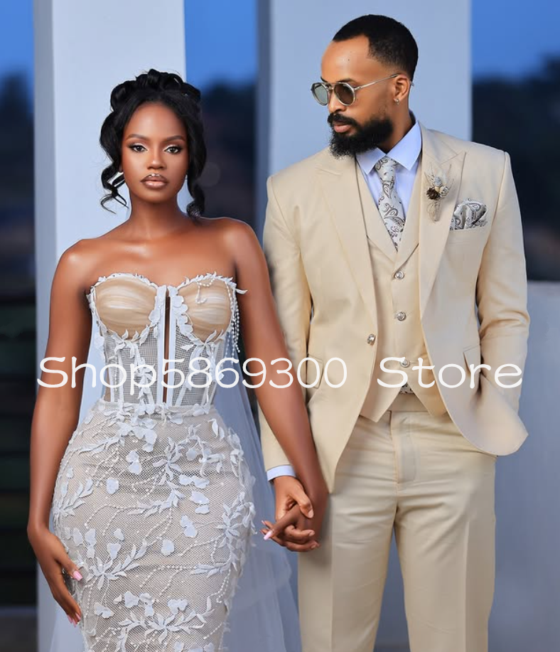 Long Trumpet Beach Wedding Dresses Lace Floral Sweetheart Lace-up Corset Garden Church Bridal Gown Customsized Garment