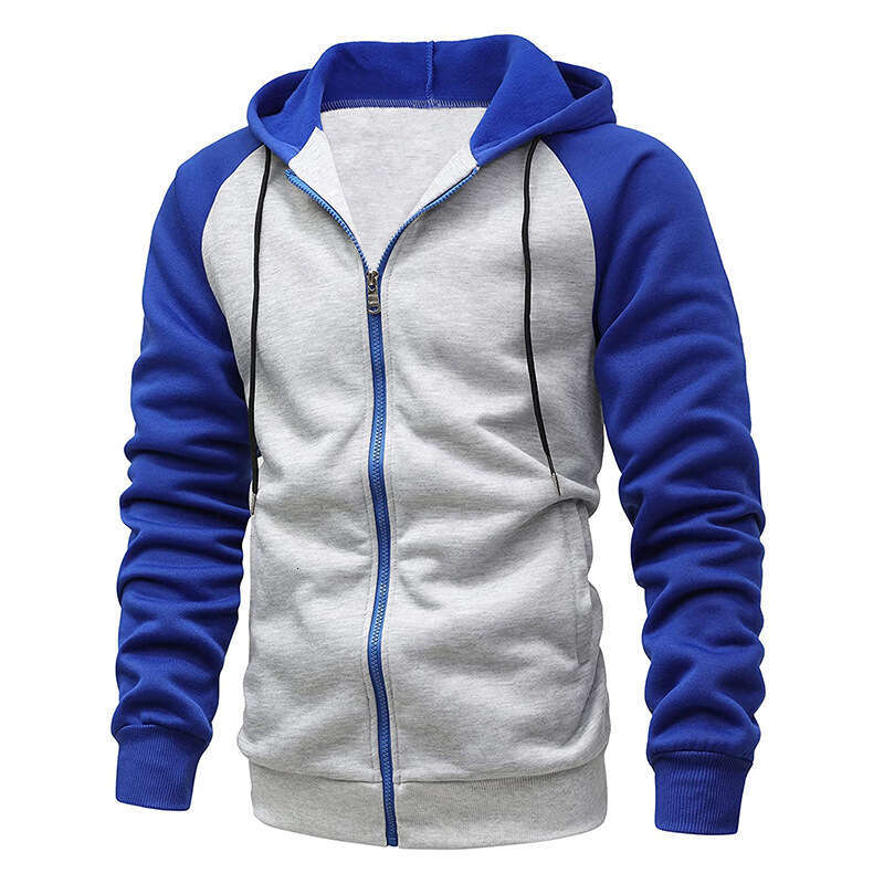 Color Block Fleece Hoodie Zipper Cardigan Hooded Jacket Plus Size Casual Top Men's Clothing B5