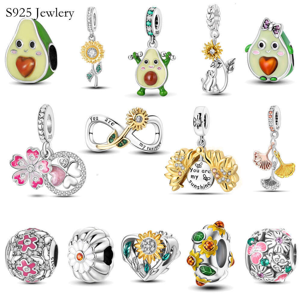 S925 New 925 Sterling Silver Charm Sunflower avocado Beads Fit Charms Silver 925 Original Bracelet DIY Jewelry Making For women Gifts