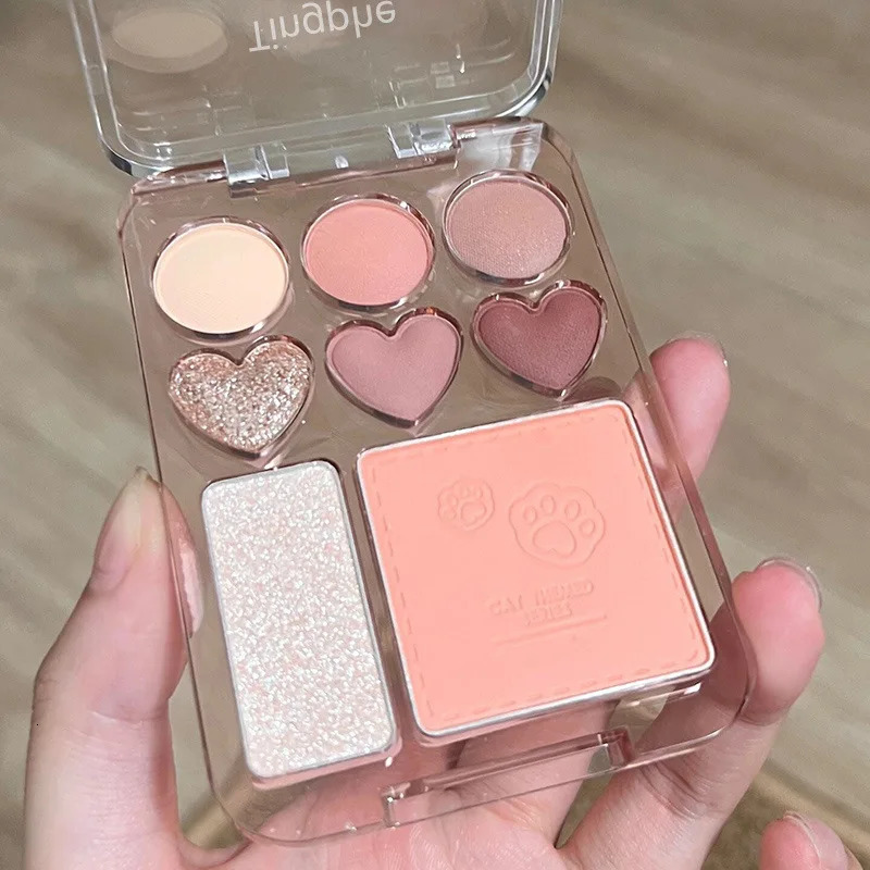 8-Color Pink Orange Eyeshadow Palette Facial Blusher Highlighter Brightening Lasting Heart-shaped Eye Shadow Makeup Cosmetics 250712