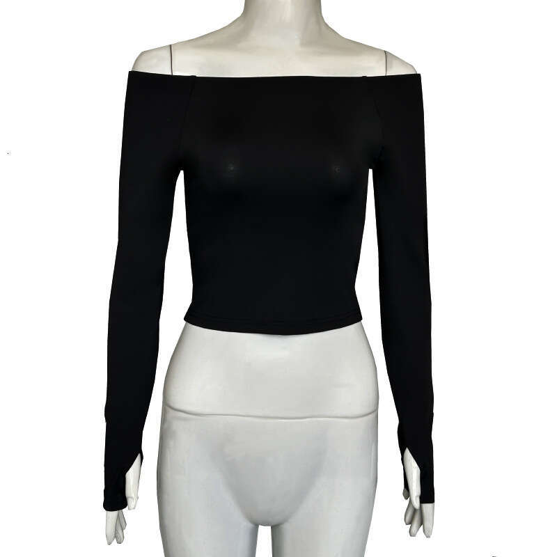 Autumn Basic Simple Solid Color Off-Shoulder Base T-Shirt New Style Elegant Top B5