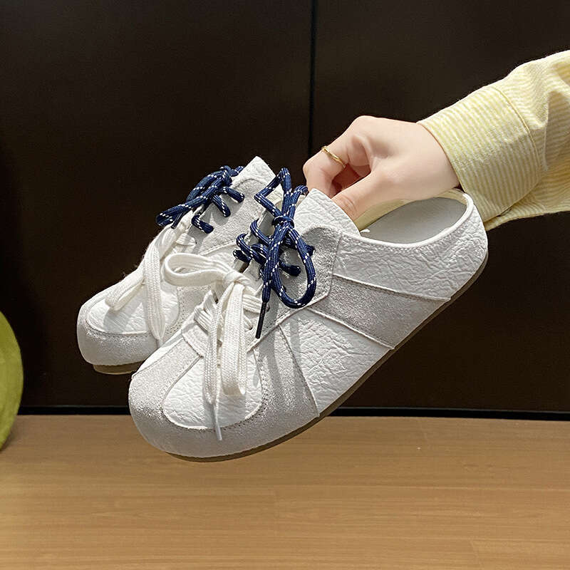 White Free shipping Sneakers for Women 2025 Summer New Backless Half Slip-On Training Style Free shipping Slippers Ins Internet Celebrity Women's