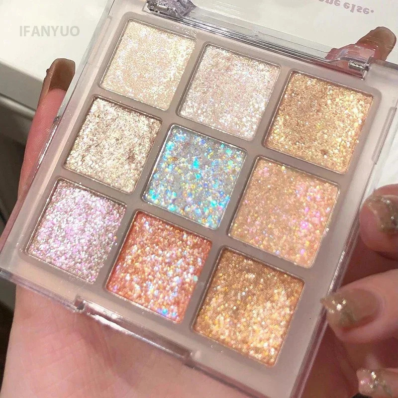9Colors Glitter Eyeshadow Palette Earth Color Pearlescent Eye Shadow Shimmer Highlights Sparkling Sequin Blue Purple Eyes Makeup 250712