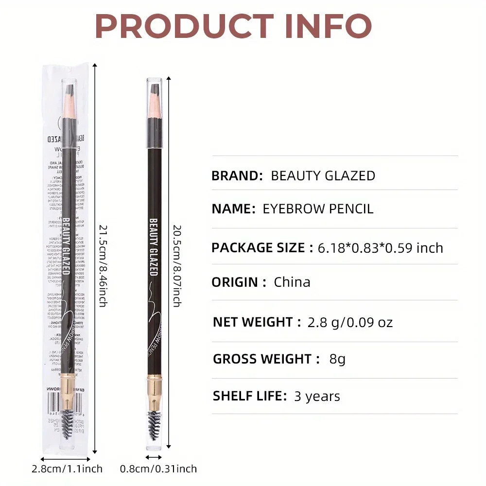 BEAUTY GLAZED 4 Colors Eyebrow Pencil With Brushes Long-lasting Waterproof Brow Pencil Formula Double-head Eyebrow Pencil 250712