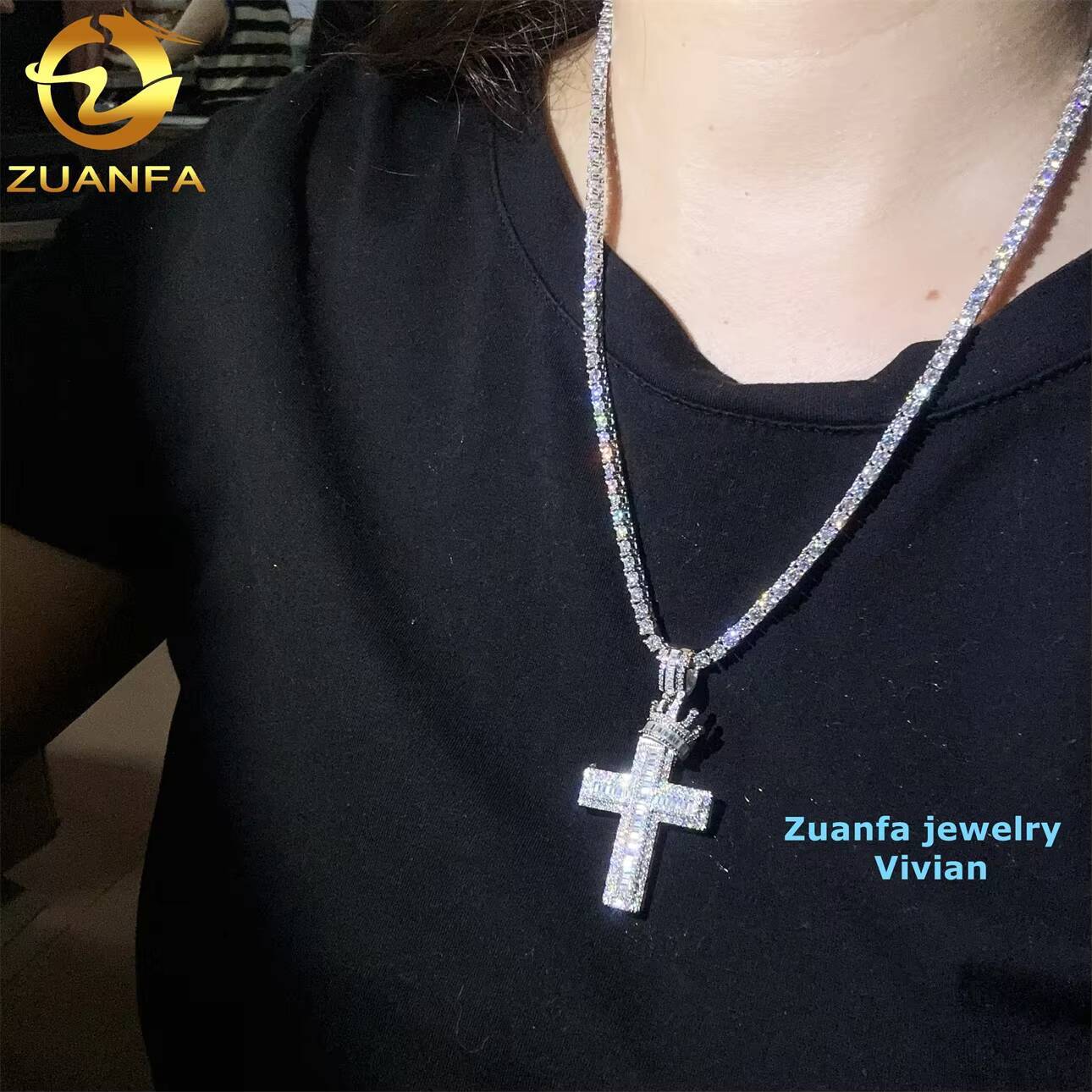Sterling Silver 925 VVS Moissanie Diamond Luxury Custom Hip Hop Pendant Iced Out Lab Diamond Cross Pendant