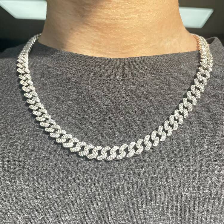 2row Moissanite Cuban Chain Hip Hop 925 Silver Gold Plated Fine Jewelry Necklaces VVS Moissanite Diamond Cuban Link Chain