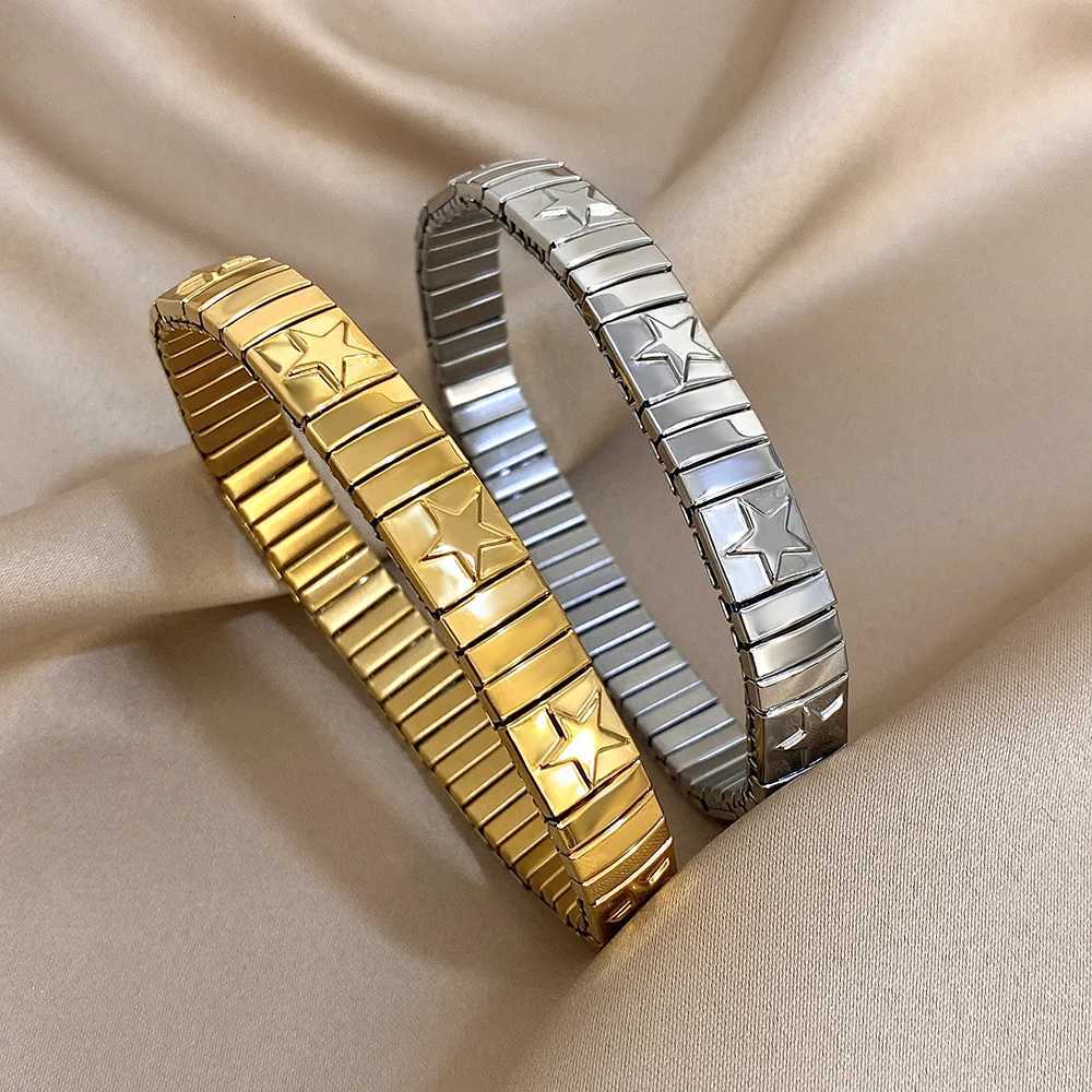 Vintage Italian Charm Elastic Stainless Steel Star Pattern Bracelet Bangles For Women Men Watchband Link Chain Adjustable X250718
