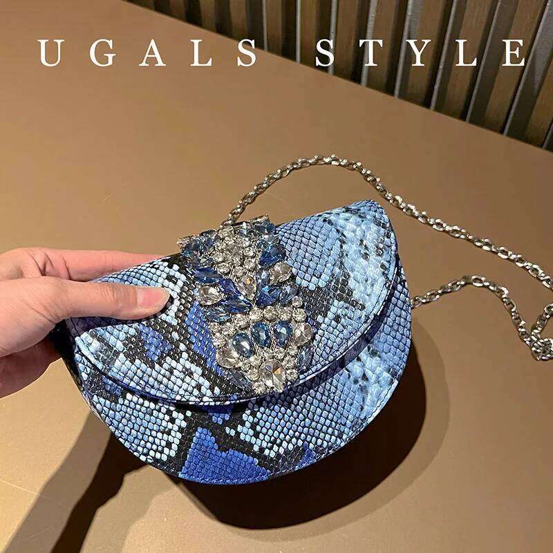 Designer Bags Bags For Women Silk Handbag Shiny Rhinestone Half Round Clutch Evening Bag Wedding Party Metal Ring Handle Purse Luxury Bag
