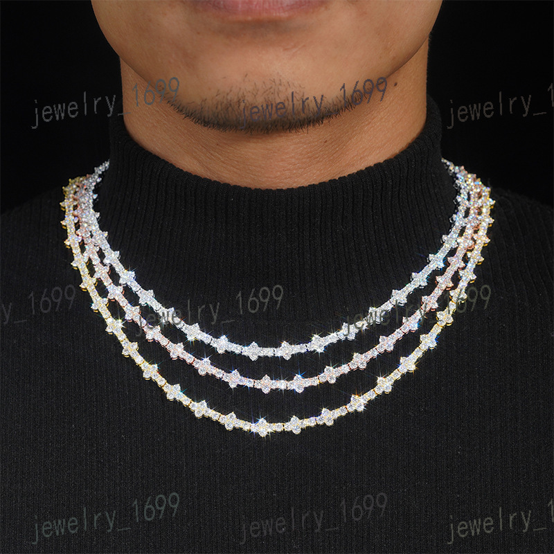 Custom Iced Out Hip Hop Jewelry 925 Sterling Silver Moissanite Diamond Tennis Link Chain Bracelet Necklaces