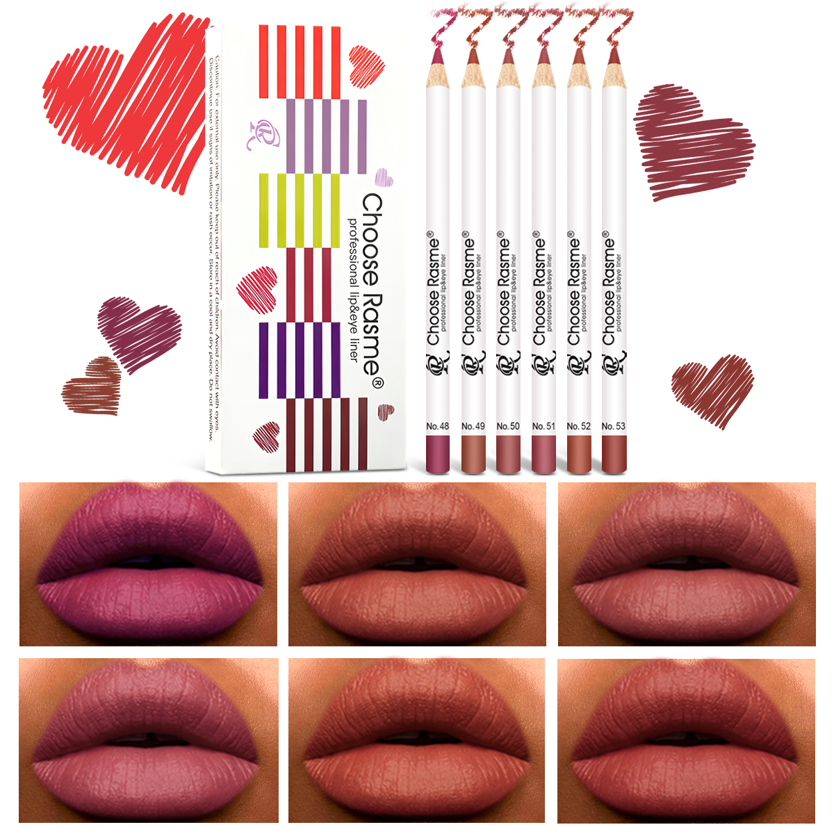 Choose Rasme 6PC Waterproof Matte Lip Liner Set Velvet Nude Shades Long Lasting Ombre Lip Pencils Makeup Beauty