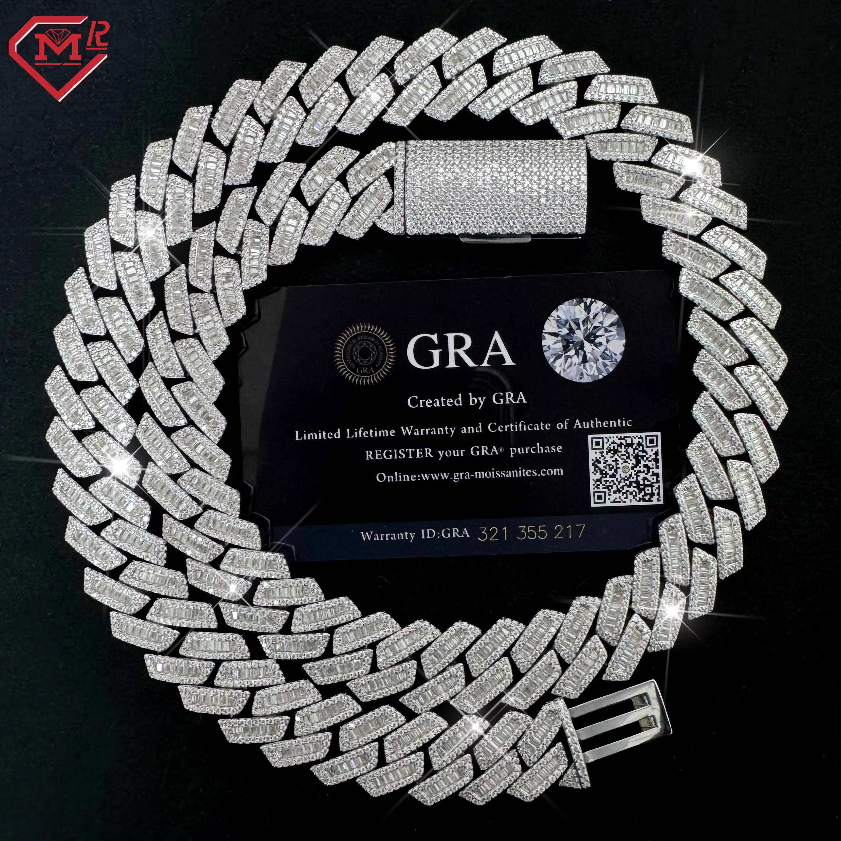 Blingbling Hiphop 12mm 15mm Cuban Chain Rectangular Baguette 925 Silver Iced Out Moissanite Cuban Link Chain