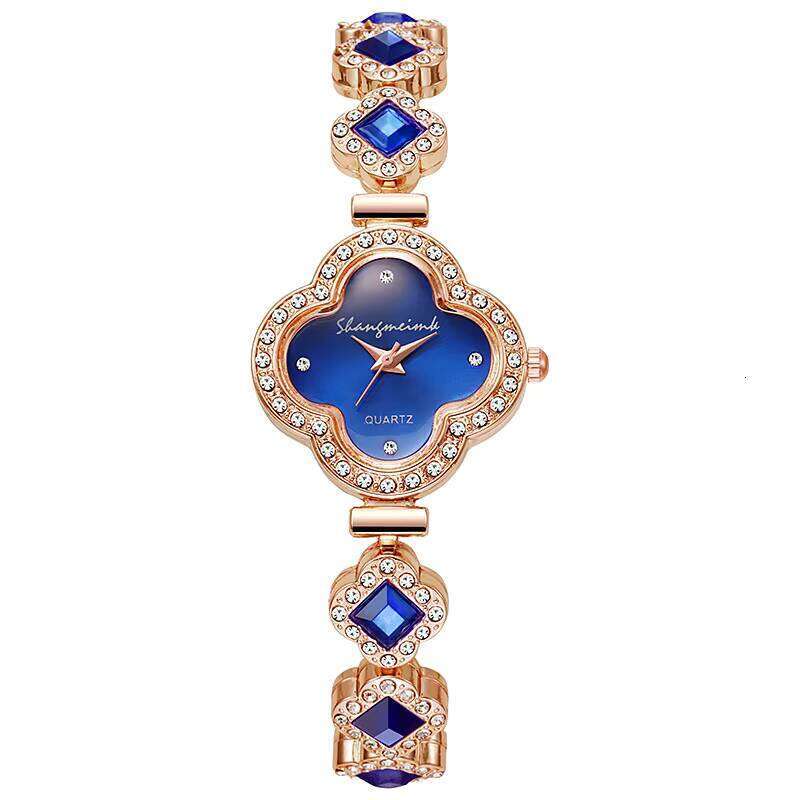 31mm Floral Dial Quartz Watch - Clover Charm Bracelet Watch for Women | Gold Plated Fashion Watch with Gemstone Accents (7 Colors)