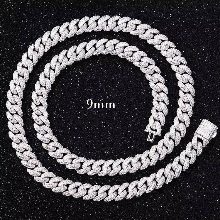 High-end Bling Hip Hop Necklace Bracelet Moissanite Cuban Chain 6MM-13mm Silver Iced Out VVS1 Moissanite Cuban Link Chain