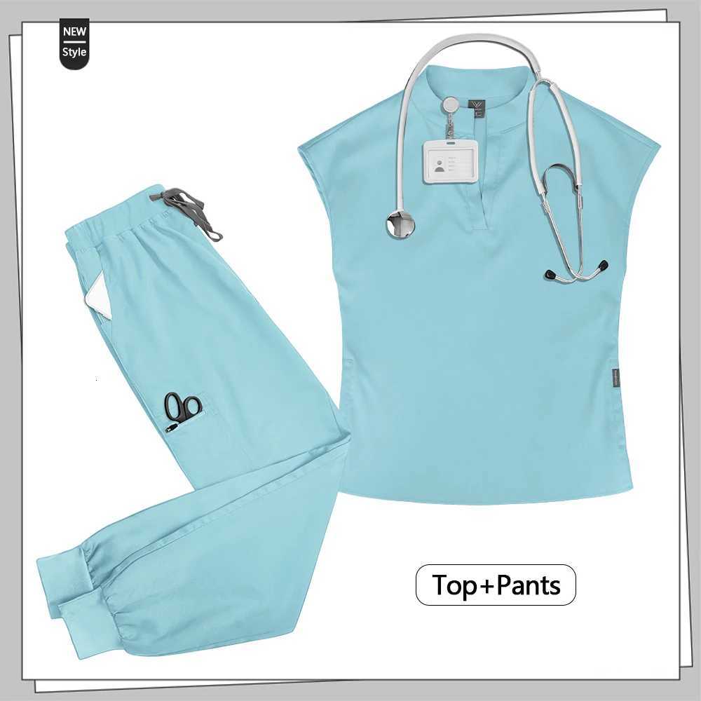 Grey Workwear Women Fashion Nursing Uniform Pet Shop Lab Work Clothes Doctor Nurse Scrub Set Medical Surgery Uniform Tops+Pants Z250718